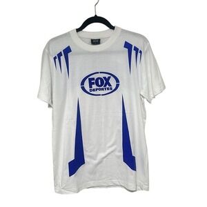 Vintage 2000's His Mens White Blue Fox Deportes Graphic Short Sleeve Shirt Large